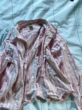 L.L. Bean Pink and White Striped Women's Button-Down Shirt